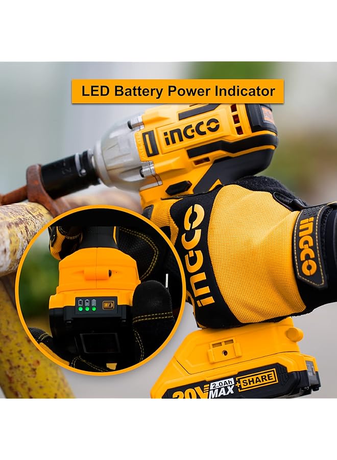 INGCO 20V Cordless Impact Wrench Set, 1/2 Inch Brushless Impact Wrench With 2Pcs Batteries 1Pc Hour Fast Charger 3Pcs Sockets 1Pc Bag Ciwli2001A - Image 3