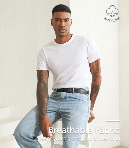Comfneat Men's 6-Pack Pure Cotton Undershirts Comfortable Crew Neck T-Shirts (White 6-Pack, L) - Image 2