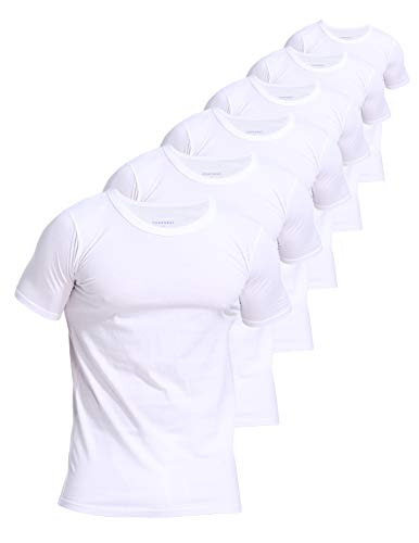 Comfneat Men's 6-Pack Pure Cotton Undershirts Comfortable Crew Neck T-Shirts (White 6-Pack, L) - Image 1