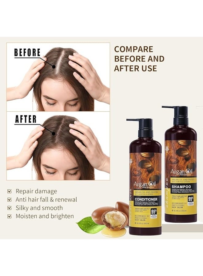 Protein queen Argan-Oil of Morocco SHAMPOO, CONDITIONER, HAIR OIL SET (Anti-Hair Fall & Renewal), Sulfate Free, Perfect for Damaged, Dry, Curly, Frizzy Hair - Thickening Formula for Fine/Thin Hair, Keratin Treat for Hair. - Image 3