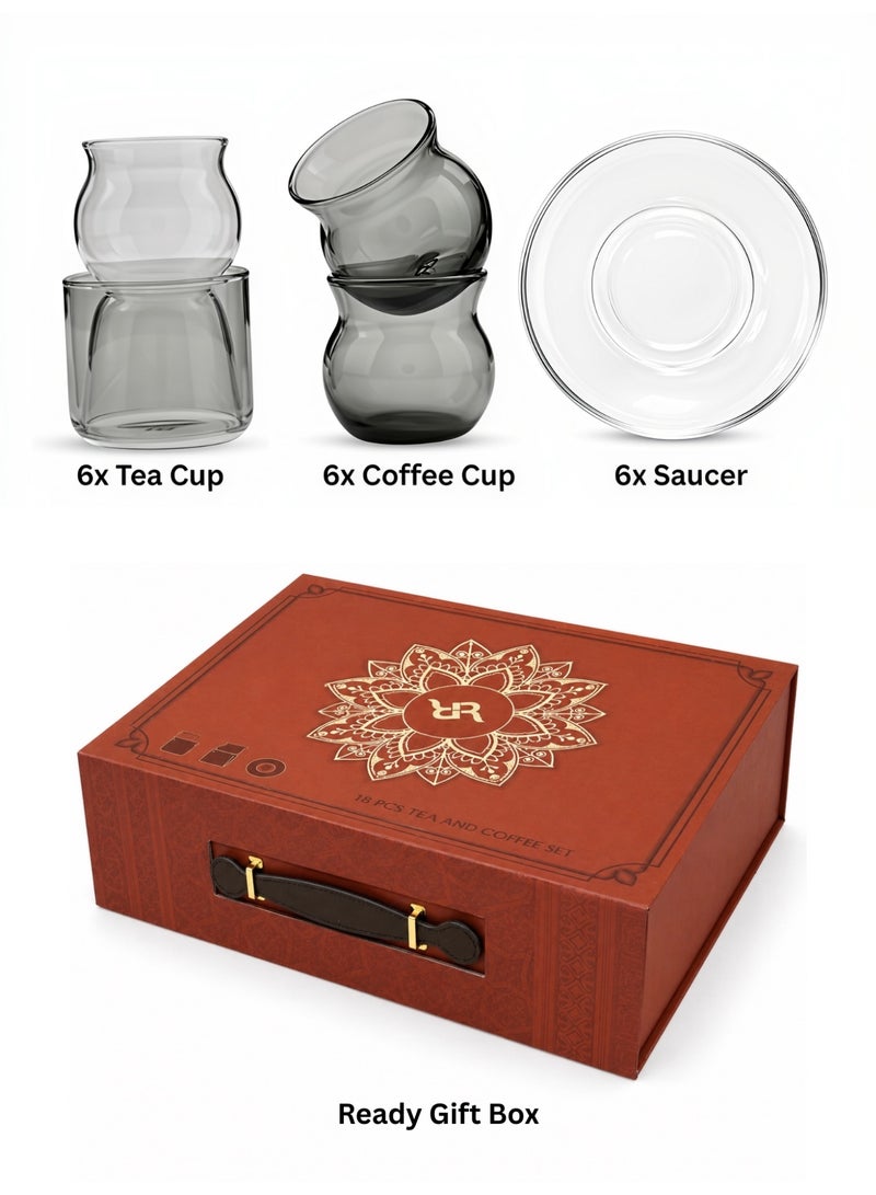 Raz 18 Pieces Premium Glass Tea & Coffee Cups Set | Arabic Tea Glasses Gift Box - Image 4