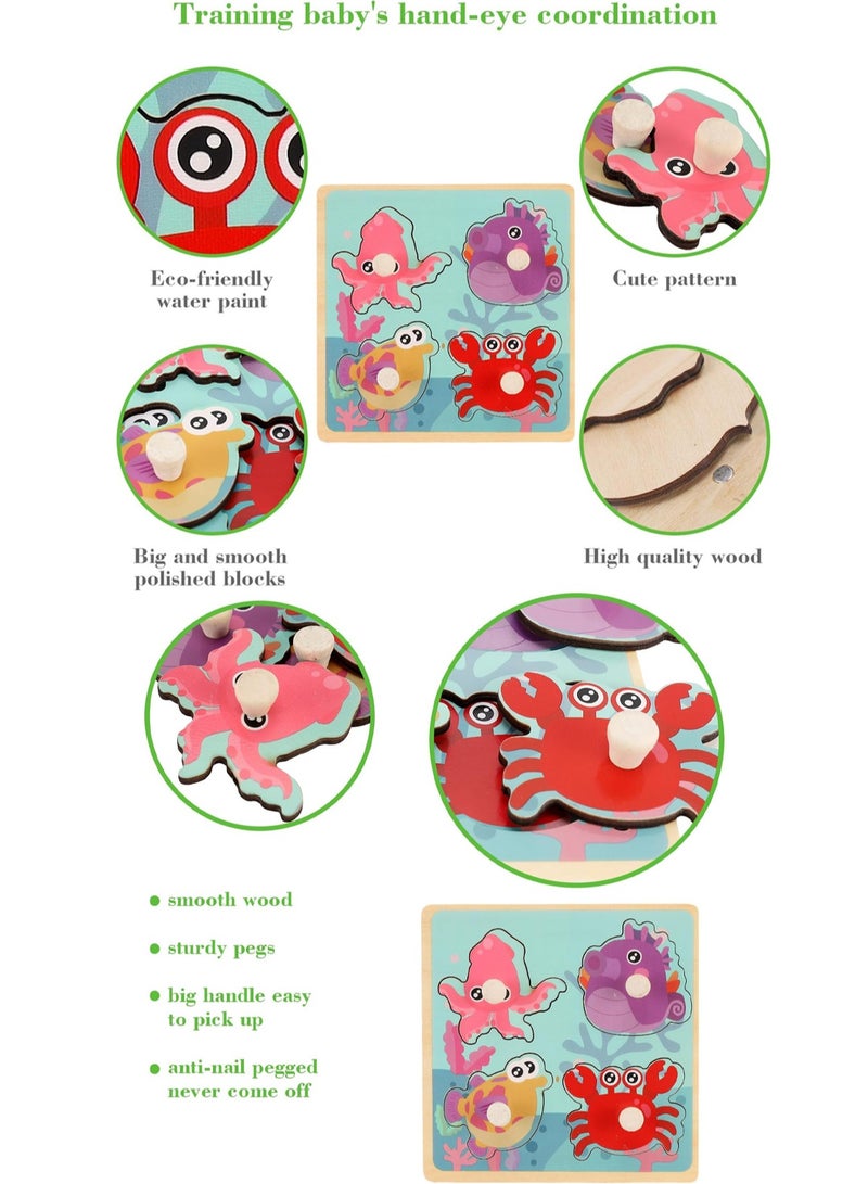 30cm Animal Hand Grab Jigsaw Puzzle Board Type B 1-3 Years Old Children Wooden Peg Jigsaw Puzzle Toy With Handle, Children'S Fine Motor Skills Learning Educational Montessori Jigsaw Puzzle, Ideal Gi - Image 3