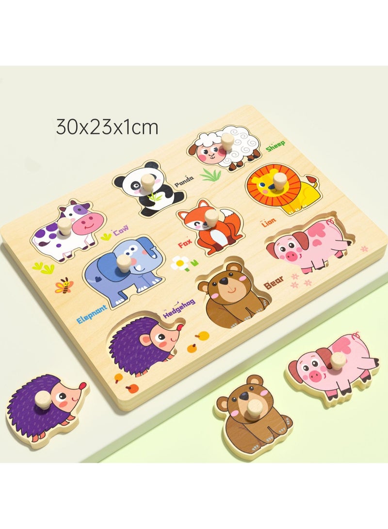 30cm Animal Hand Grab Jigsaw Puzzle Board Type B 1-3 Years Old Children Wooden Peg Jigsaw Puzzle Toy With Handle, Children'S Fine Motor Skills Learning Educational Montessori Jigsaw Puzzle, Ideal Gi - Image 2
