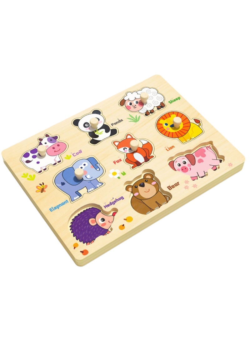 30cm Animal Hand Grab Jigsaw Puzzle Board Type B 1-3 Years Old Children Wooden Peg Jigsaw Puzzle Toy With Handle, Children'S Fine Motor Skills Learning Educational Montessori Jigsaw Puzzle, Ideal Gi - Image 1