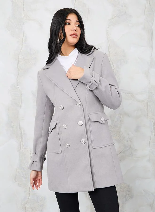 ستايلي Regular Fit Longline Pocket Detail Double Breasted Coat