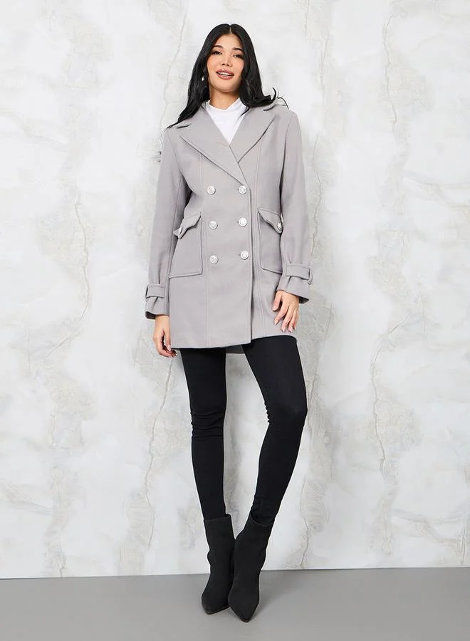 ستايلي Regular Fit Longline Pocket Detail Double Breasted Coat