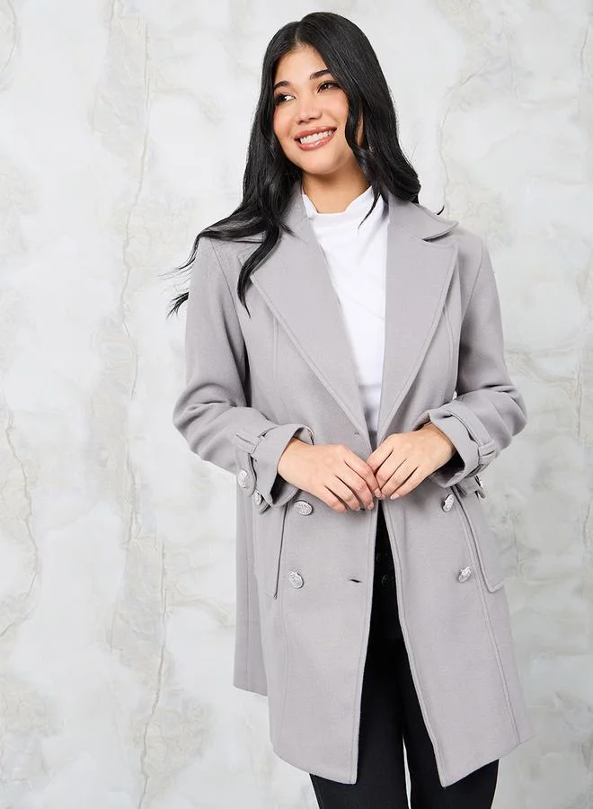 ستايلي Regular Fit Longline Pocket Detail Double Breasted Coat