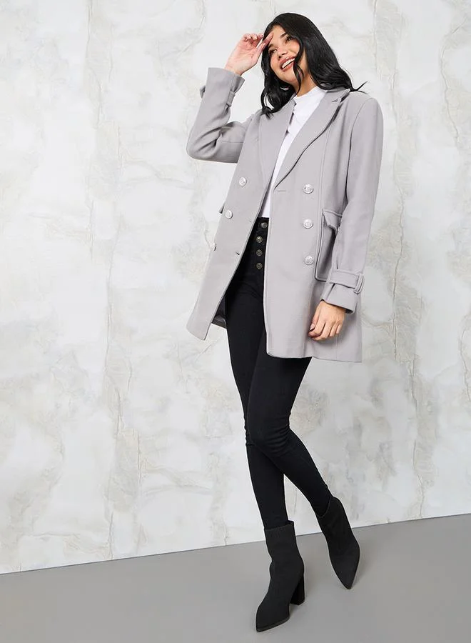 ستايلي Regular Fit Longline Pocket Detail Double Breasted Coat
