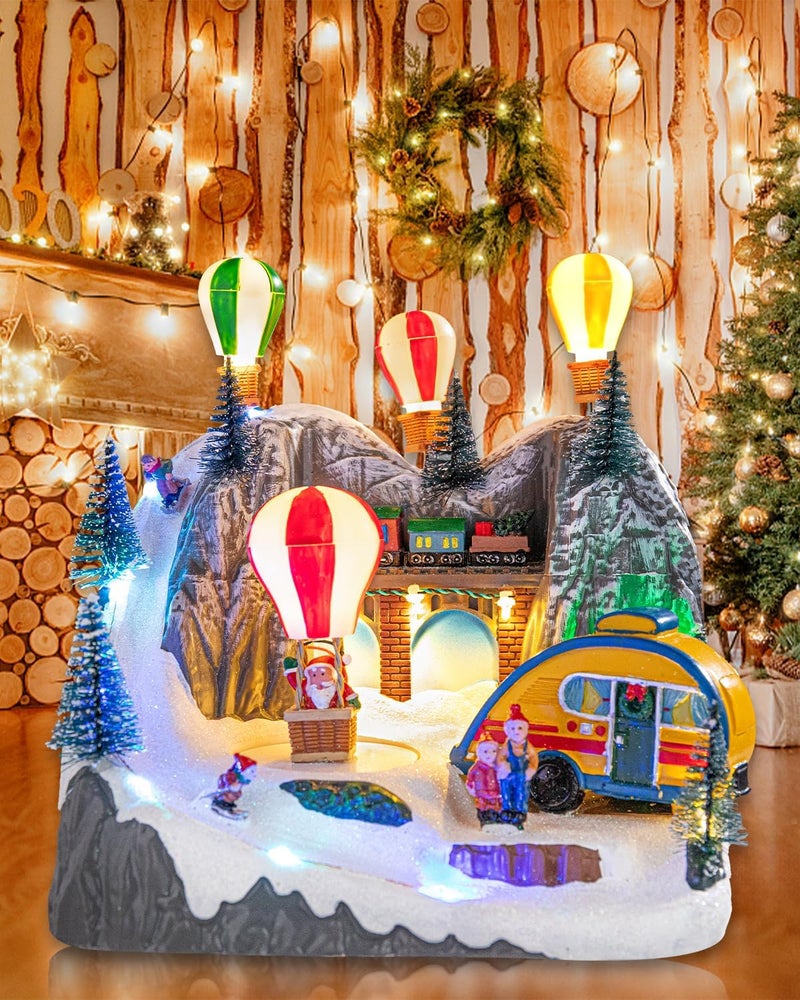 Bdor Christmas Village Lighted Decoration Musical Animated Display Christmas Collectible Ballon House Battery Operated Resin Indoor Decor - Image 5