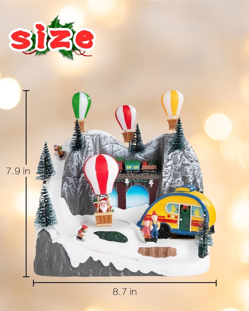 Bdor Christmas Village Lighted Decoration Musical Animated Display Christmas Collectible Ballon House Battery Operated Resin Indoor Decor - Image 2