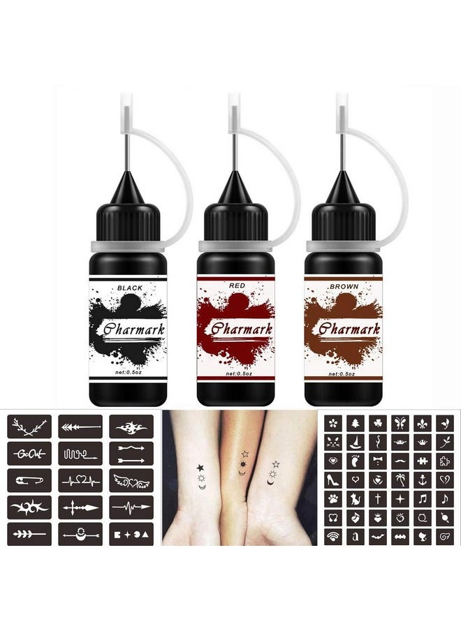 Charmark - Charmark Jagua Gel Temporary Kit for Women Men Kids, Semi Permanent Ink Summer Trend Art Painting DIY Fake Freckles 84 Pcs Stencils - Full Kit 3 Colors (Black+Red+Brown) - Image 1