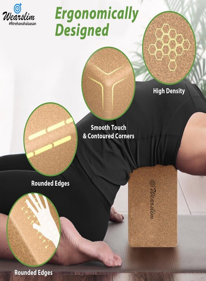 Wearslim Women's and Men's Cork Premium High Density Non-Slip Exercise Yoga Bricks, Lightweight, Odour-Resistant and Moisture-Proof, Perfect Yoga Equipment - Size (23.7 x 14 x 9 cm) (Brown) - Image 3