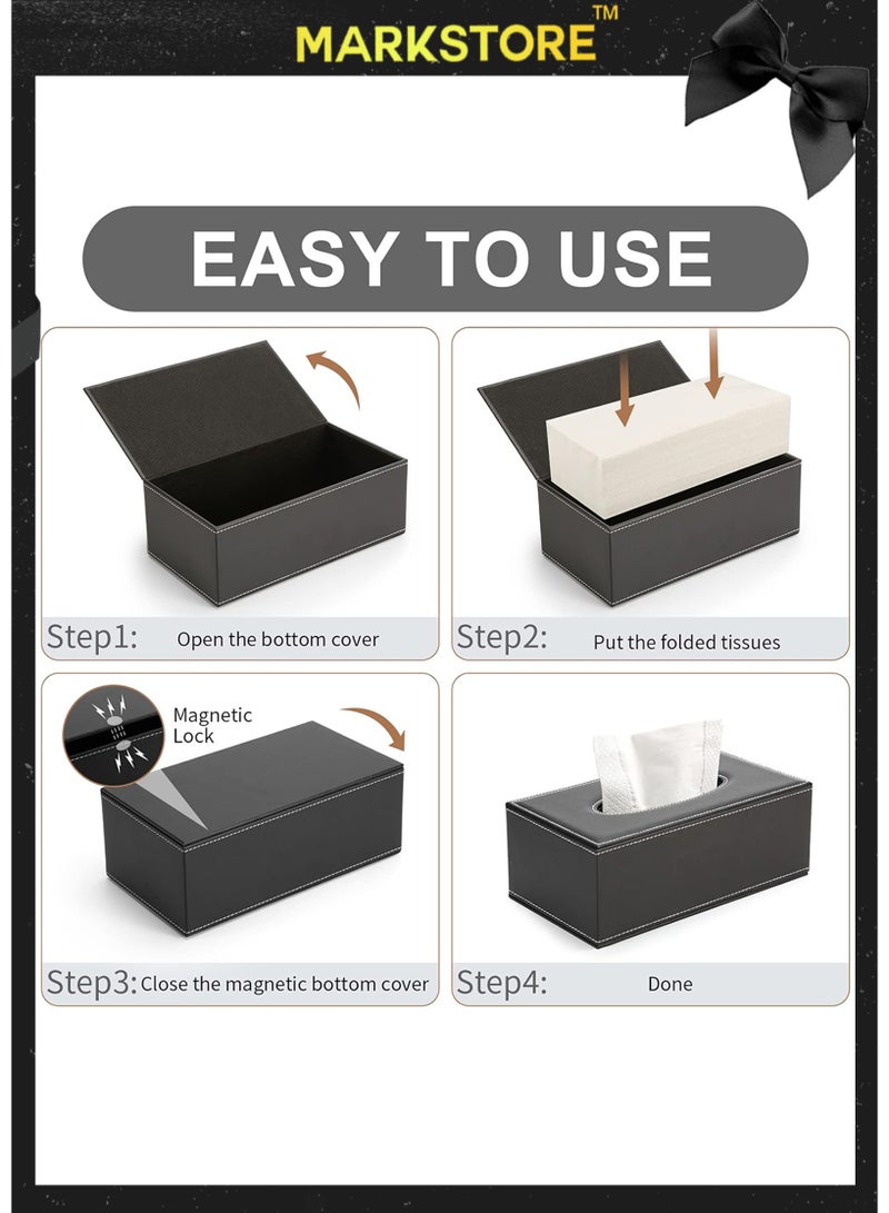 MARK STORE Tissue Box Holder Rectangular PU Leather– Modern Design for Living Rooms, Offices, and Home Decor - Image 3