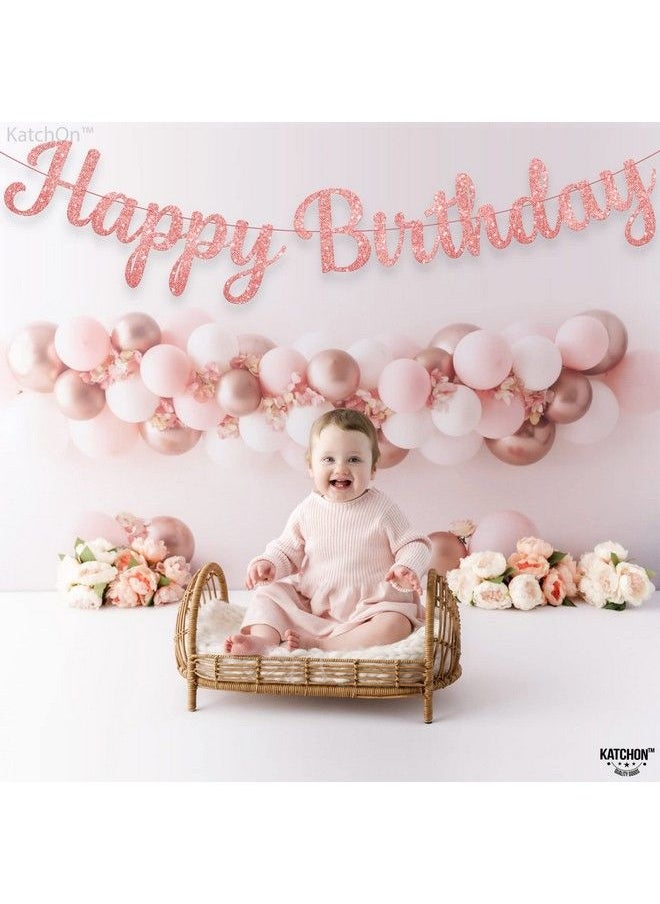 KATCHON Cursive Rose Gold Glitterhappy Birthday Banner Prestrung 10 Feet No Diy ; Rose Gold Birthday Party Decorations ; Rose Gold Happy Birthday Sign For Happy Birthday Decorations For Women  - Image 4