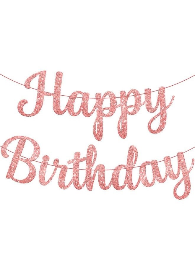 KATCHON Cursive Rose Gold Glitterhappy Birthday Banner Prestrung 10 Feet No Diy ; Rose Gold Birthday Party Decorations ; Rose Gold Happy Birthday Sign For Happy Birthday Decorations For Women  - Image 1
