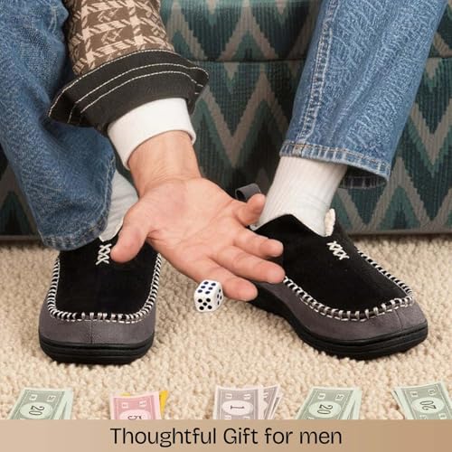 EverFoams Men's Moccasin Slippers Memory Foam Indoor/Outdoor Warm Suede House Shoes with Fuzzy Sherpa Lining (Black, Size 9 M US) - Image 2