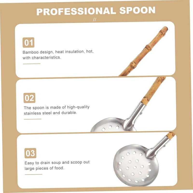 Stainless Steel Hot Pot Colander with Bamboo Handle Rustproof Cooking Spoon - Image 4