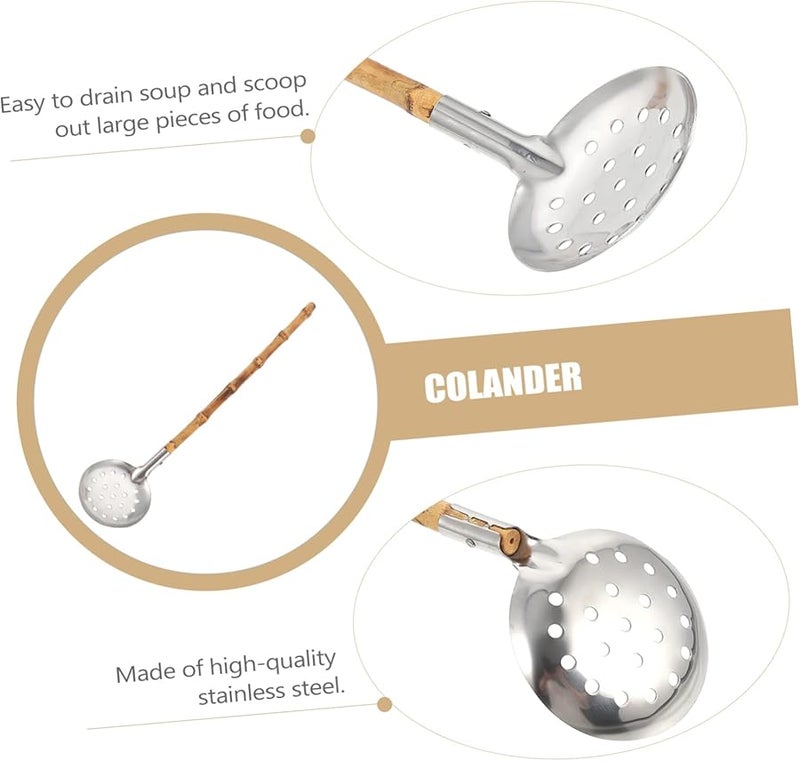 Stainless Steel Hot Pot Colander with Bamboo Handle Rustproof Cooking Spoon - Image 5