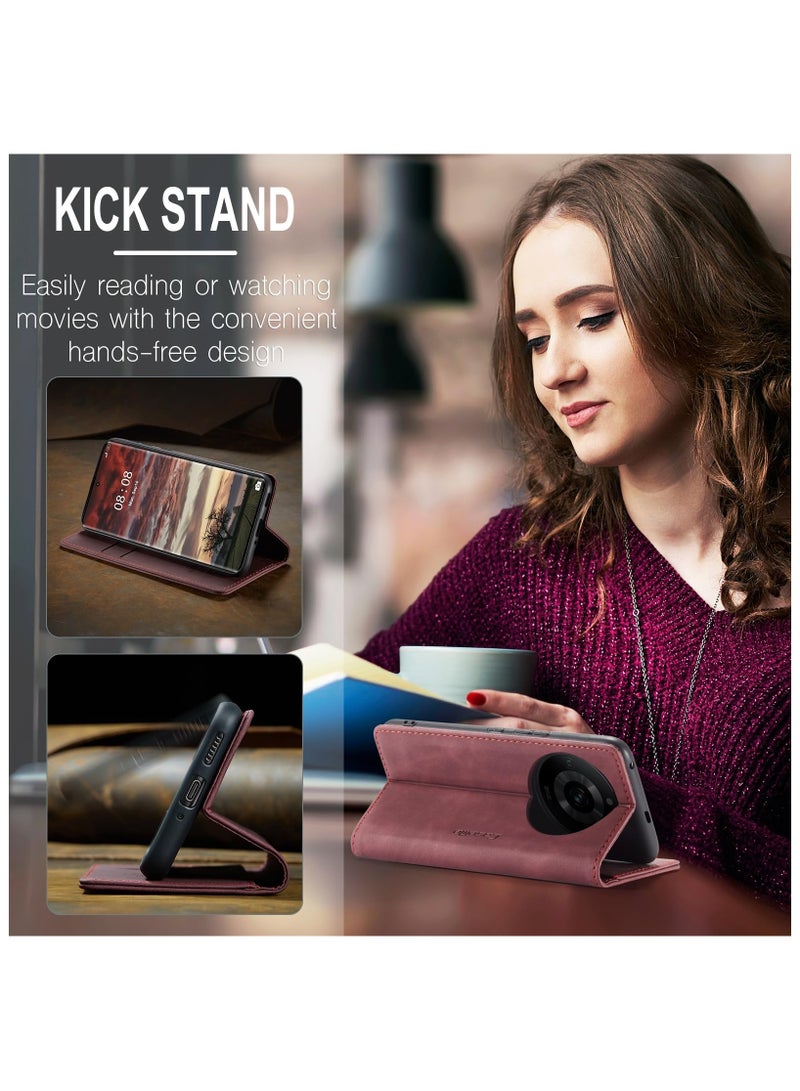 CaseMe Phone Case Luxury PU Leather Design 013 Flip Cover Card Slot Holder Cover For Realme 11 Pro /Realme 11 Pro Plus (Wine Red) - Image 2