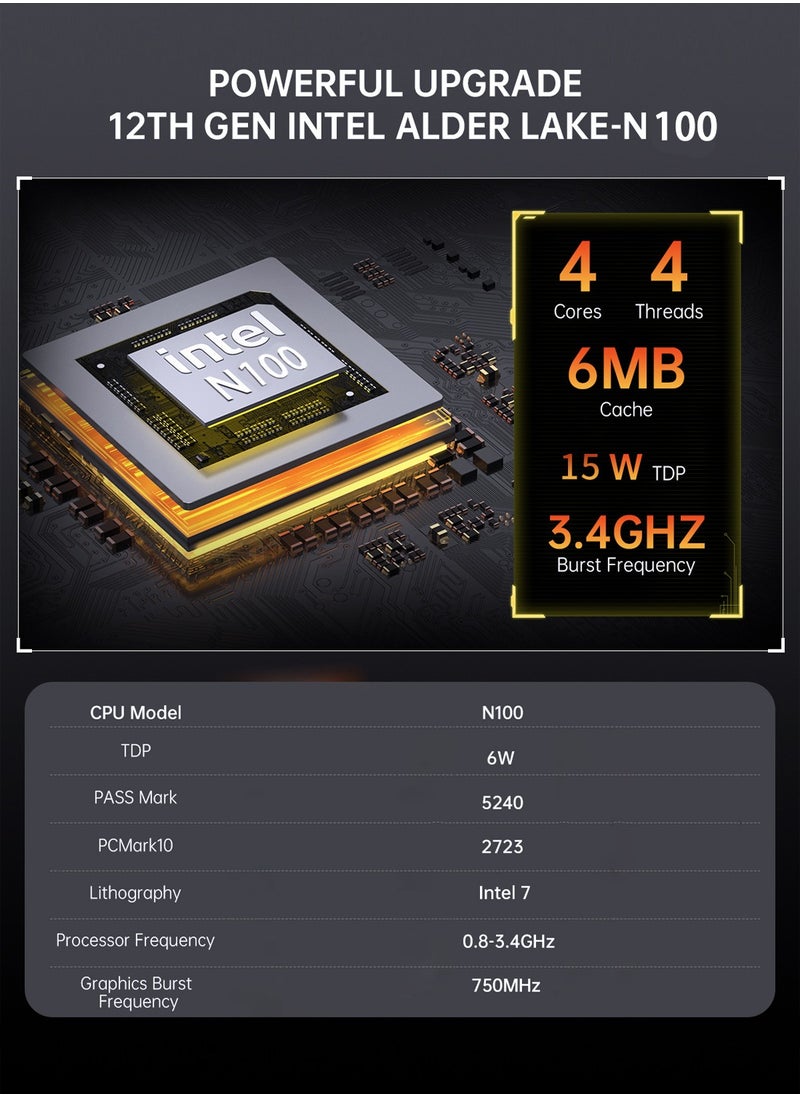 HILUKE - Mini PC Computer Intel 11th Gen CPU N100, 8GB RAM DDR4 128GB M.2 SSD, Mini Desktop Computers Support 4K Dual HDMI，Display/WiFi6/BT5.2/USB3.2/1000Mbps LAN/WOL Home/Office - Image 1