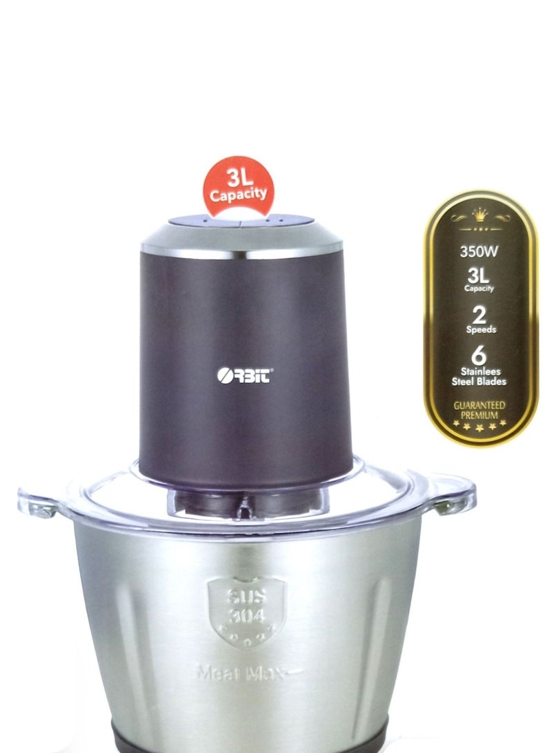 أوربت فرامة خضار ولحوم ستانلس ستيل 3 لتر 6 شفرات ستانلس ستيل متعددة الاستخدامات.قطاعة كهربائية  350 وات  سرعتين - Image 1