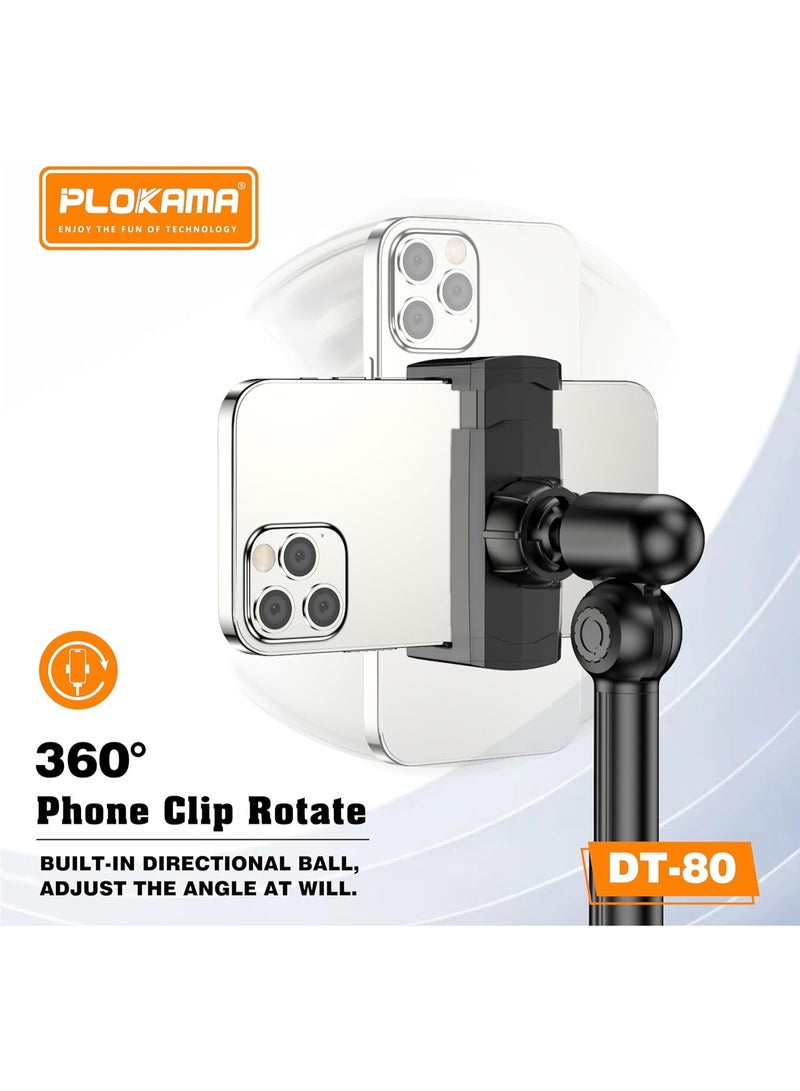 التخطيط حامل هاتف وجهاز لوحي منضدية Plokama DT-80 - حامل دوار قابل للتعديل بزاوية 360 درجة للعرض بدون استخدام اليدين - 22-37 سم - أسود - Image 2