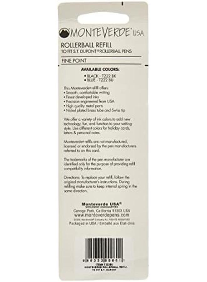 Monteverde Rollerball Refill To Fit Dupont Rollerball Pens Fine Point Blue 2 Per Pack T222Bu - Image 2