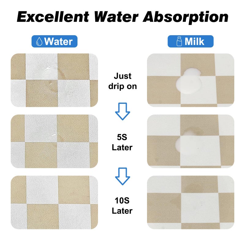 CooRug Checkered Dog Food Mat, Absorbent Leak-Proof Pet Feeding Mat, Quick Dry Cat Food Mat for Messy Drinkers 12" x 20" Khaki - Image 4