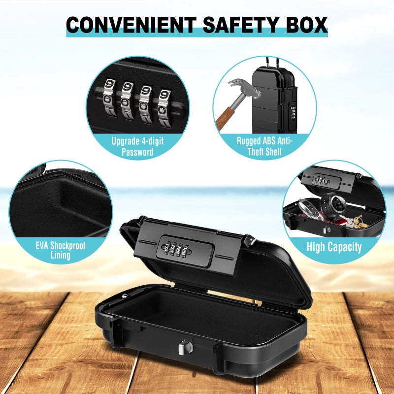 HUANLANG Portable Safe Lock Box with Combination Lock Mini Beach Travel Safe Waterproof Small Lockable Boxs with Removable Wire Rope Combination Lock Box for Dorm,Travel,Beach,Hotel,Car,Home,Office - Image 2