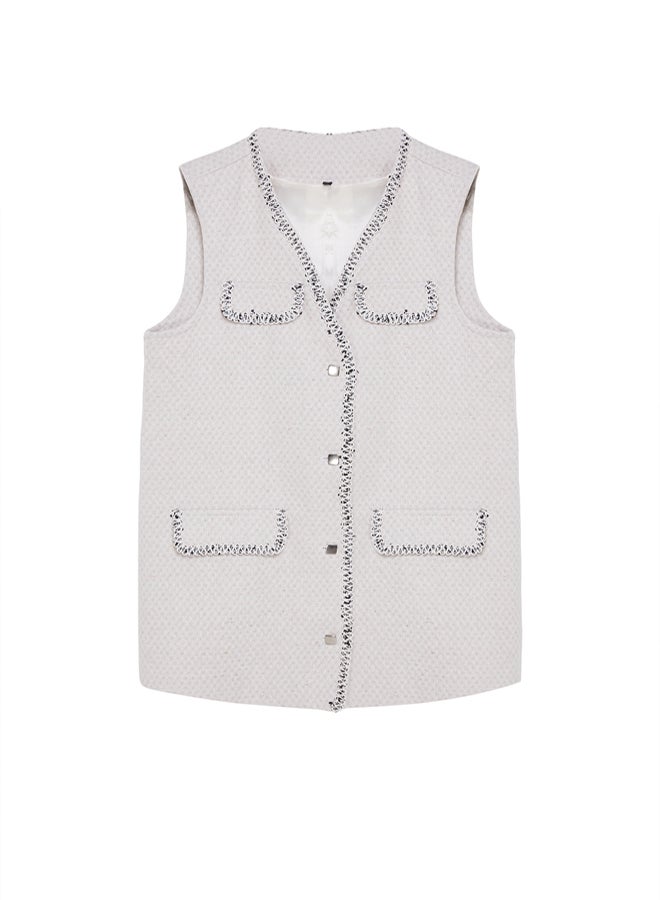 trendyol Ecru Tweed Piping Detailed Woven Vest TCTSS24YL00012 - Image 5