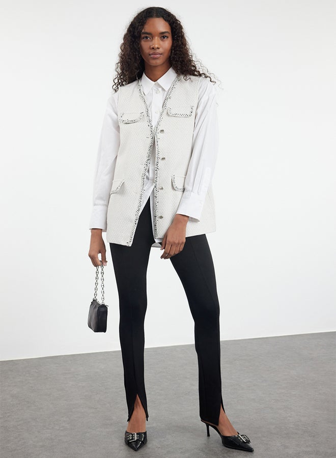 trendyol Ecru Tweed Piping Detailed Woven Vest TCTSS24YL00012 - Image 1