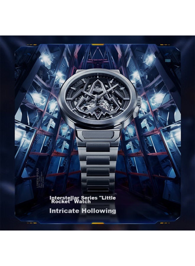 Fiyta Star Series "little Rocket" Themed Men's Automatic Mechanical Wrisch, Midnight Black - Image 1