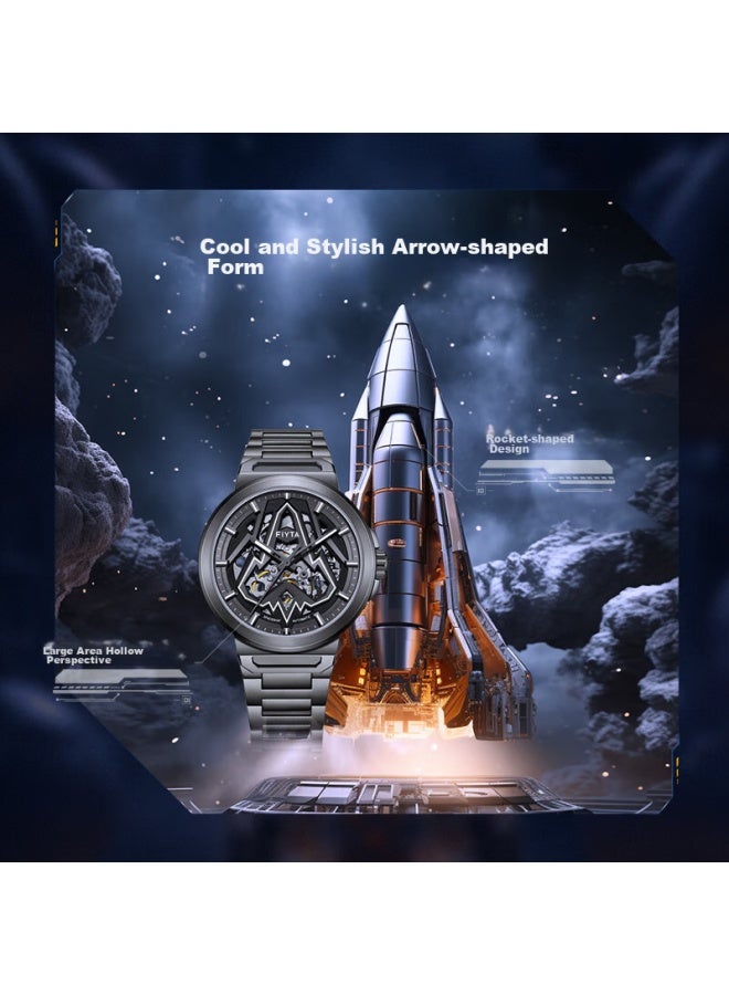 Fiyta Star Series "little Rocket" Themed Men's Automatic Mechanical Wrisch, Midnight Black - Image 5