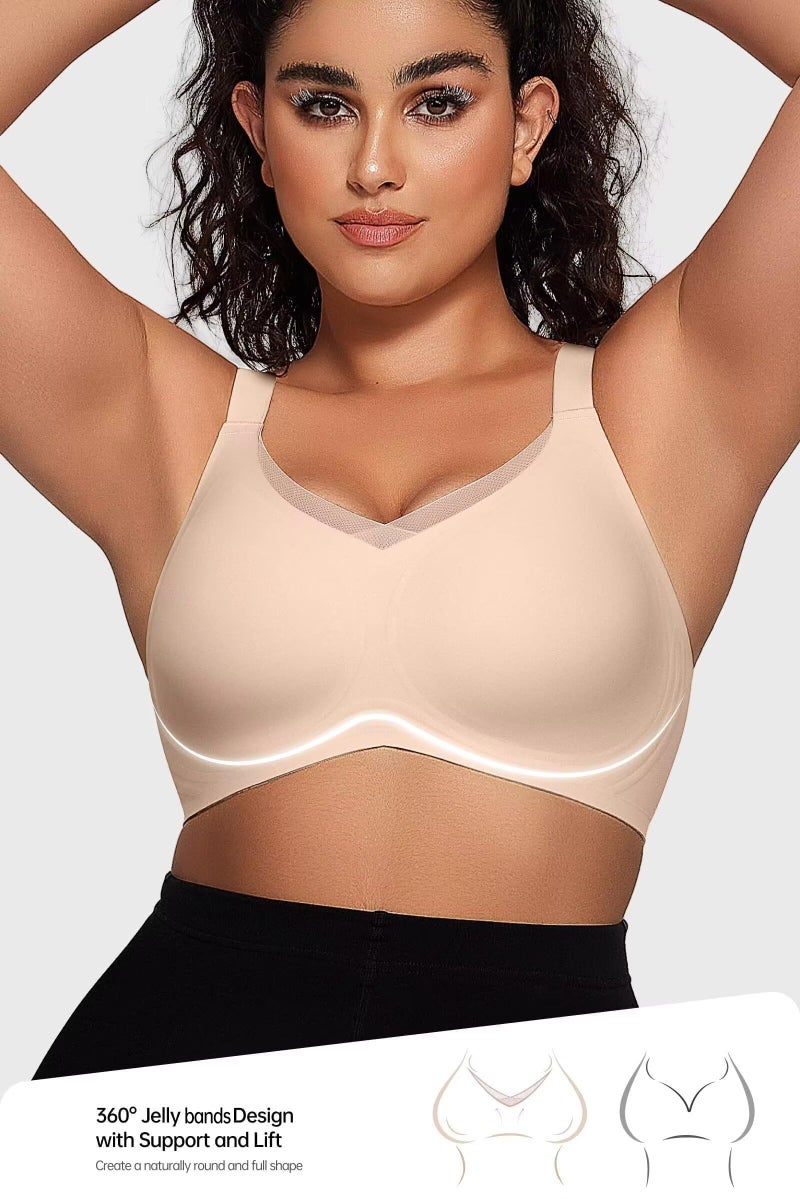 Vertvie Wireless Bras for Women No Underwire Supportive Mesh Crossover Bra Seamless Push Up Full Coverage Everyday Bralettes(Nude,Large) - Image 4