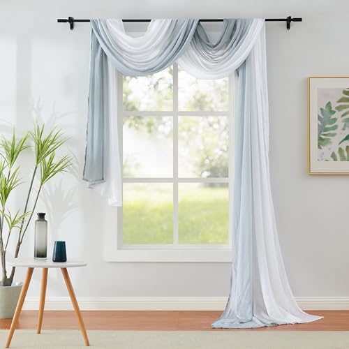 Purainbow 1 Piece Ombre Chiffon Sheer Window Scarf Valance Curtains 18ft for Living Room, Home Decor, 52"x216" Long Crinkle Soft Window Top Sheer Voile Valance for Wedding Party Decor, Grey - Image 4