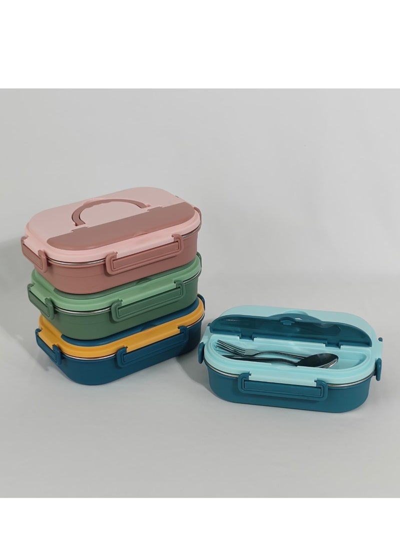 اتش تي اتش 4 مقصورات صندوق الغداء صندوق بينتو معزول 1300 مل حجم حاوية طعام مانعة للتسرب للأطفال والكبار بما في ذلك أدوات المائدة المصنوعة من الفولاذ المقاوم للصدأ القابلة لإعادة الاستخدام مع فتحة تخزين صندوق غداء آمن للميكروويف - Image 5