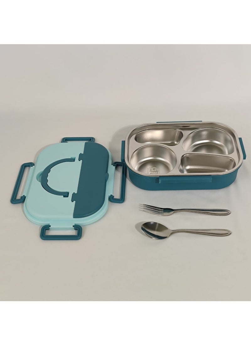 اتش تي اتش 4 مقصورات صندوق الغداء صندوق بينتو معزول 1300 مل حجم حاوية طعام مانعة للتسرب للأطفال والكبار بما في ذلك أدوات المائدة المصنوعة من الفولاذ المقاوم للصدأ القابلة لإعادة الاستخدام مع فتحة تخزين صندوق غداء آمن للميكروويف - Image 2