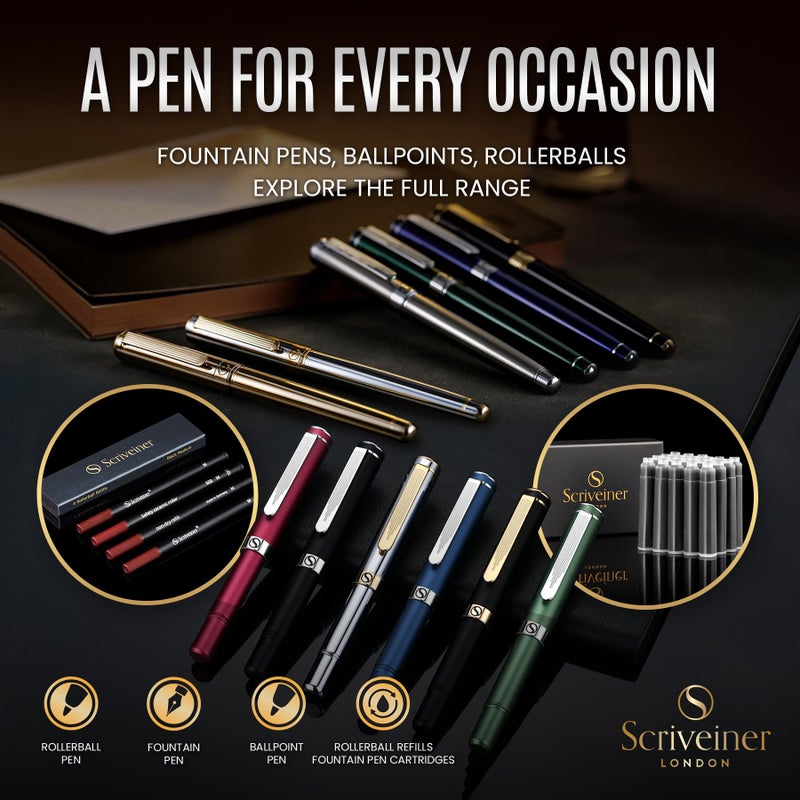 Scriveiner Midnight Blue Fountain Pen - Stunning Luxury Pen with Chrome Appointments, Schmidt Nib (Medium), Best Pen Gift Set for Men & Women, Professional, Executive, Office, Nice Pens - Image 5