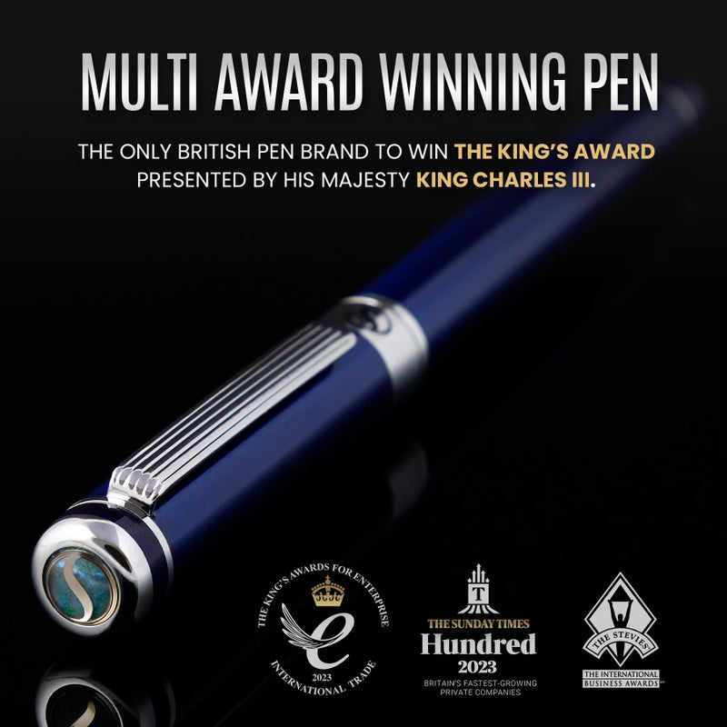 Scriveiner Midnight Blue Fountain Pen - Stunning Luxury Pen with Chrome Appointments, Schmidt Nib (Medium), Best Pen Gift Set for Men & Women, Professional, Executive, Office, Nice Pens - Image 2