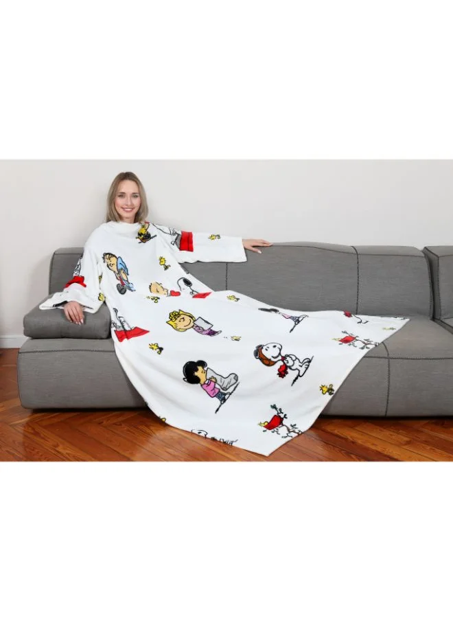 Kanguru Polyester Blanket With Sleeves and a Pocket - Peanuts Print 140x180cm
