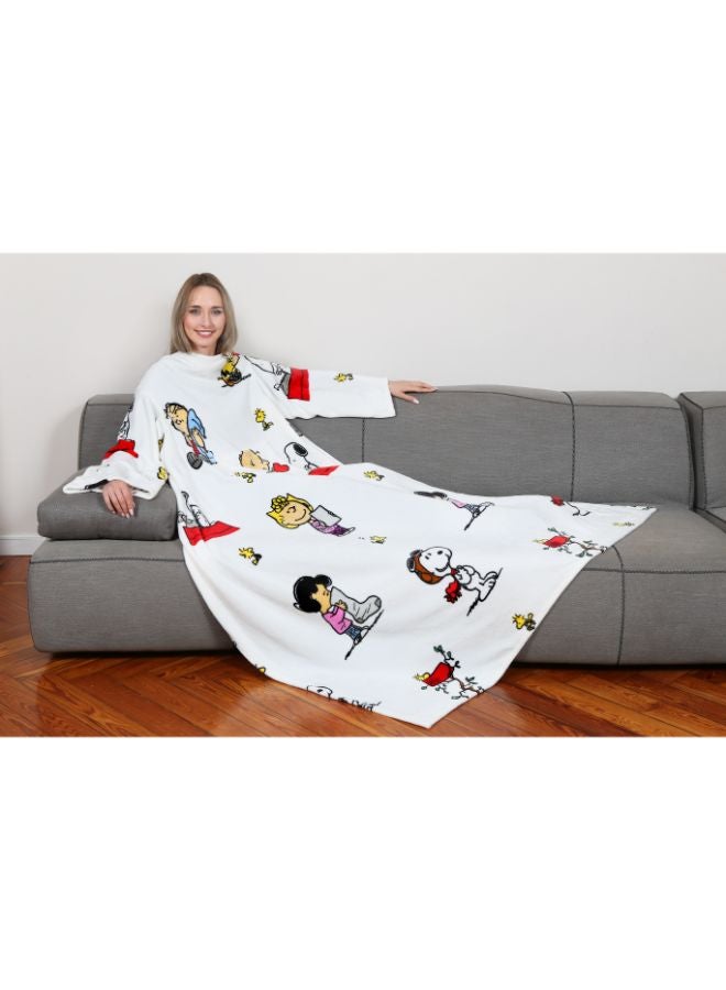 Kanguru Polyester Blanket With Sleeves and a Pocket - Peanuts Print 140x180cm  - Image 1