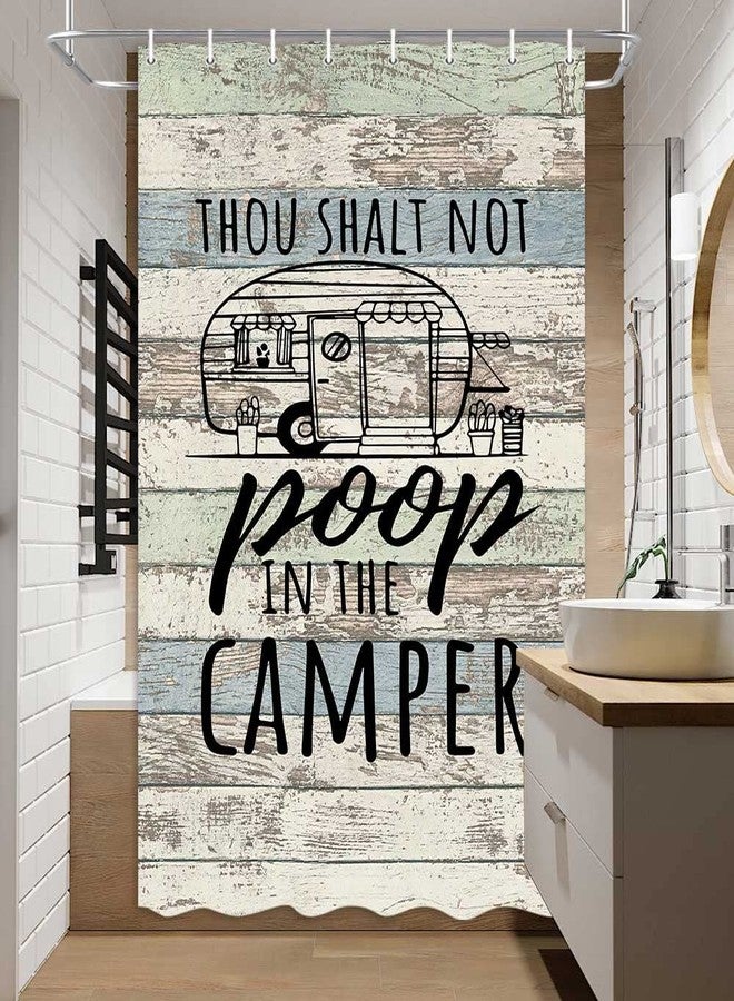 Hajmsug RV Shower Curtain for Bathroom, Funny Retro Rustic Wood Neutral Color Farmhouse Camping Short Small Camper Shower Curtain for Travel Trailers, Fun Quotes Happy Camp Shower Fabric Room Sets, 47x64 - Image 2