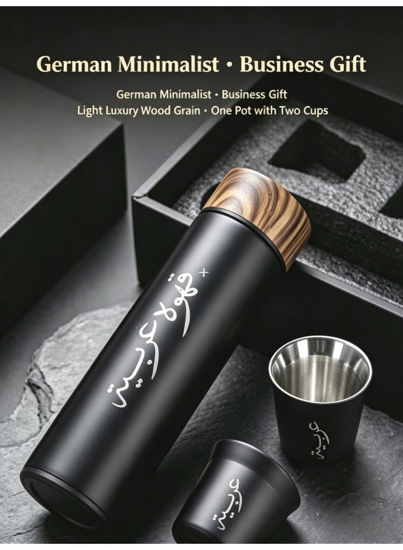 Coffee Thermos Set 3 Piece Stainless Steel Insulated Flask With 2 Double Layer Cups 500ml Vacuum Insulation Leak Proof For Hot And Cold Beverages Coffee Insulated Cup Set Insulated Cup Gift Box Set - Image 2