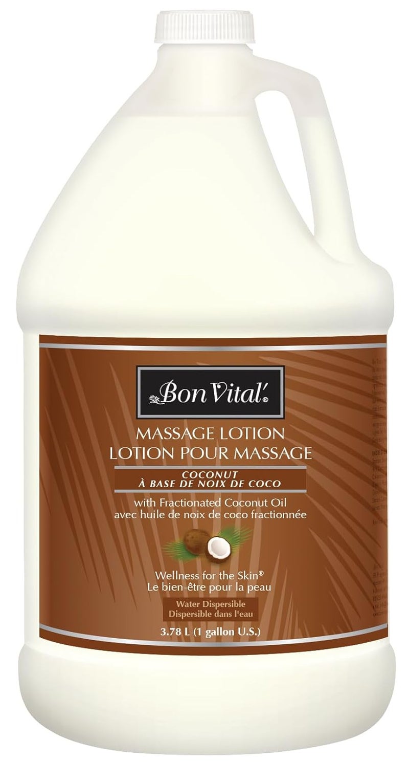 Bon Vital لوشن تدليك جوز الهند بون فيتال مع 100% زيت جوز الهند المكرر الخفيف لوشن تدليك يوفر تدليكًا مكثفًا وترطيبًا للبشرة 1 جال قد يختلف الملصق - Image 1