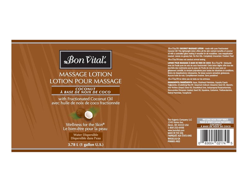 Bon Vital لوشن تدليك جوز الهند بون فيتال مع 100% زيت جوز الهند المكرر الخفيف لوشن تدليك يوفر تدليكًا مكثفًا وترطيبًا للبشرة 1 جال قد يختلف الملصق - Image 2
