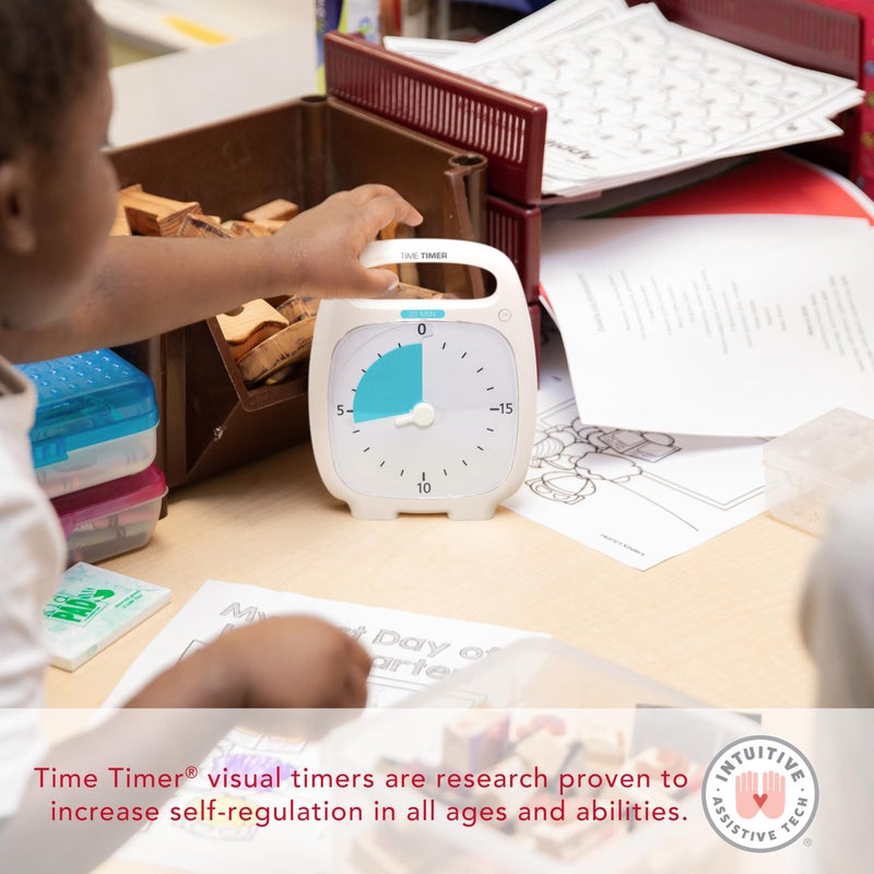 Time Timer PLUS 20 Minute Desk Visual Timer — Countdown Timer with Portable Handle for Classroom, Office, Homeschooling, Study Tool with Silent Operation (White) - Image 4
