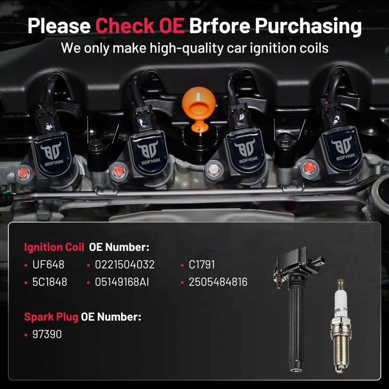 BDFHYK Ignition Coil Pack UF648 and Iridium Spark Plug 97390 Compatible with Jeep Grand Cherokee 2011-2015 Jeep Wrangler Dodge Charger Grand Caravan 2016 Chrysler 200 300 Jeep Coil Pack 3.6L Set of 6 - Image 5
