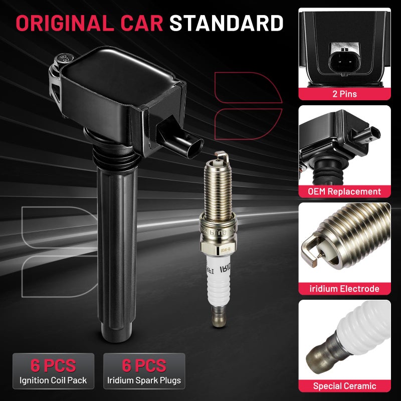 BDFHYK Ignition Coil Pack UF648 and Iridium Spark Plug 97390 Compatible with Jeep Grand Cherokee 2011-2015 Jeep Wrangler Dodge Charger Grand Caravan 2016 Chrysler 200 300 Jeep Coil Pack 3.6L Set of 6 - Image 4