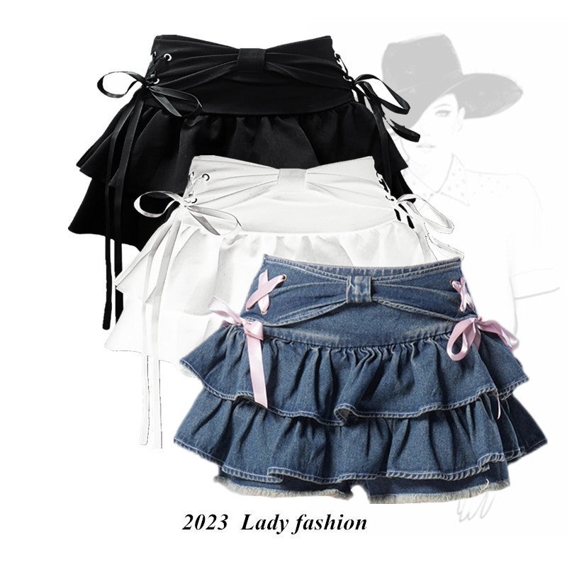 Girl Doll Blue Denim Pleated Skirt Spice Girl Character Slimming Skirt Design Sense Skirt Pants - Image 3