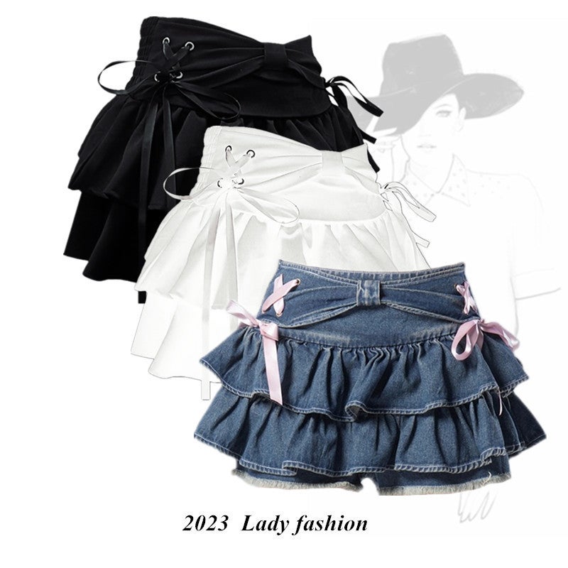 Girl Doll Blue Denim Pleated Skirt Spice Girl Character Slimming Skirt Design Sense Skirt Pants - Image 2